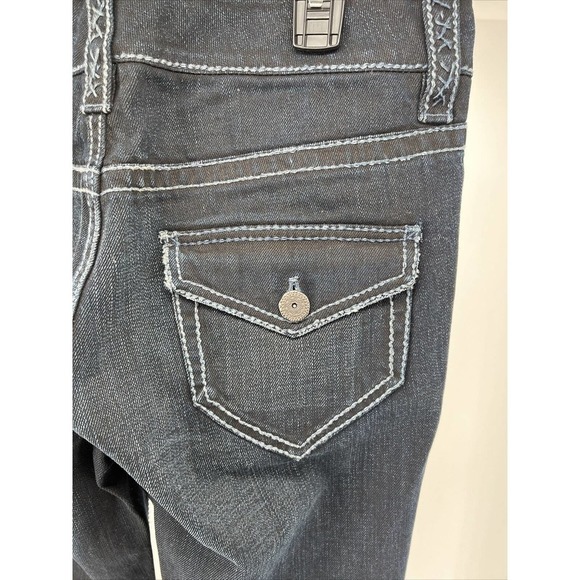 Womens Designer Dark Wash Denim Jeans Light Stitching Flap Pockets Size 10 EUC - Picture 6 of 10